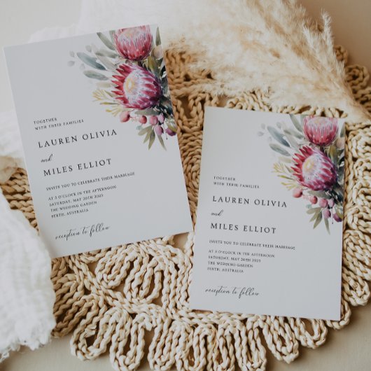 Boho inheemse Protea trouwkaart Kaart