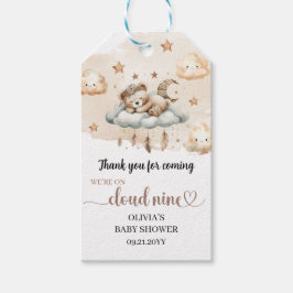 Boho inheemse veren roestige kleuren teddybeer wol cadeaulabel
