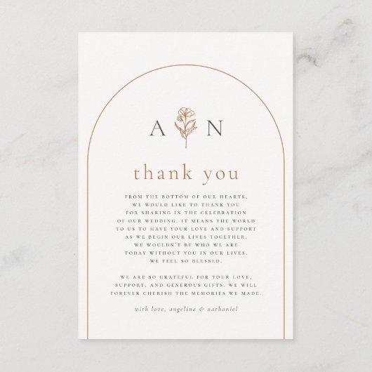 Boho Initialen Terracotta Arch & Foto Bruiloft Bedankkaart (Achterkant)