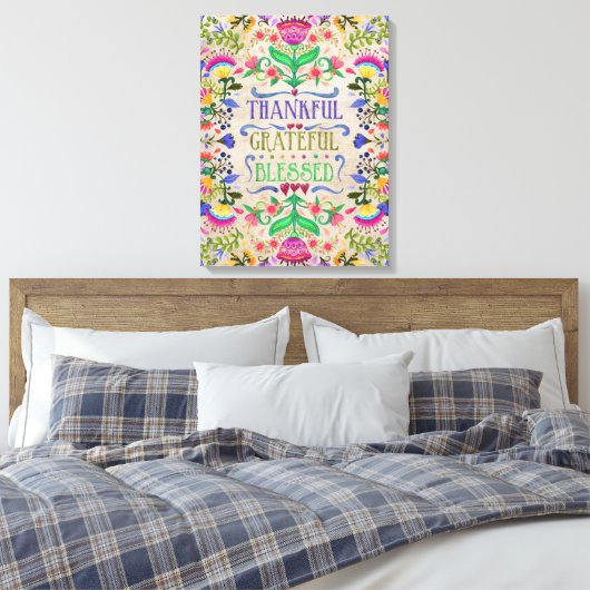 Boho Inspiration Modern Folk Art Flowers Canvas Afdruk (Insitu (Slaapkamer))