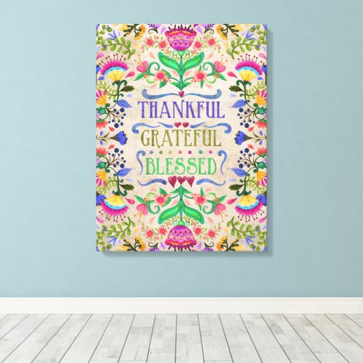 Boho Inspiration Modern Folk Art Flowers Canvas Afdruk (Insitu (Houten vloer))