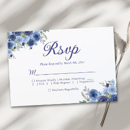 Boho-Inspired Navy Blooms – Wedding RSVP Kaartje