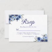 Boho-Inspired Navy Blooms – Wedding RSVP Kaartje (Voorkant)