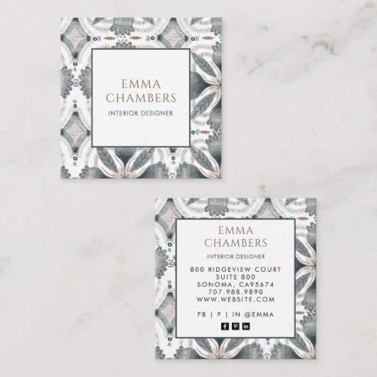 Boho Interieur Designer Aardse Gedempte Kleur Abst Vierkante Visitekaartje (Voorkant / Achterkant)