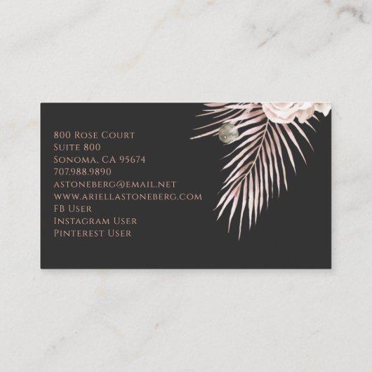 Boho Interieurontwerper Rozen Pampas Grass Visitekaartje (Achterkant)