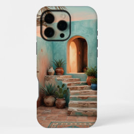 Boho iPhone 16 Pro Max Case | Moroccan Teal Stairc Hoesje