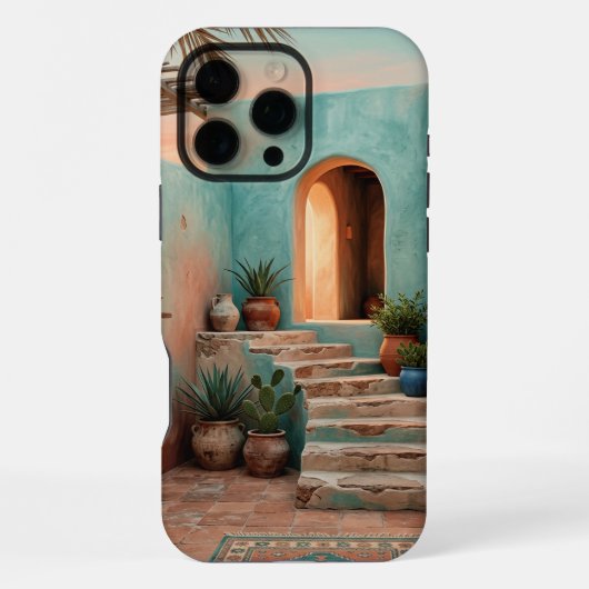 Boho iPhone 16 Pro Max Hoesje | Moroccan Teal Trap (Achterkant)