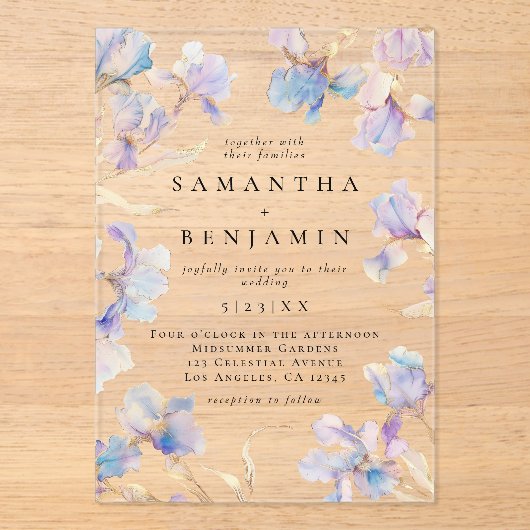 Boho Iris Bruiloft Acryl Uitnodigingen (Voorkant)