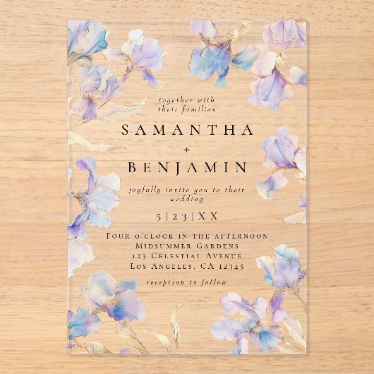 Boho Iris Wedding Acryl Uitnodigingen (Voorkant)