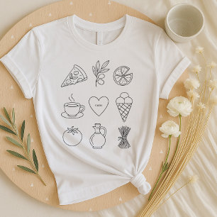 Boho Italiaans eten Shirt   Hand getrokken Middell