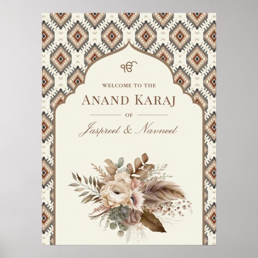 Boho Ivoor Anand Karaj Sikh bruiloft welkom teken Poster (Voorkant)