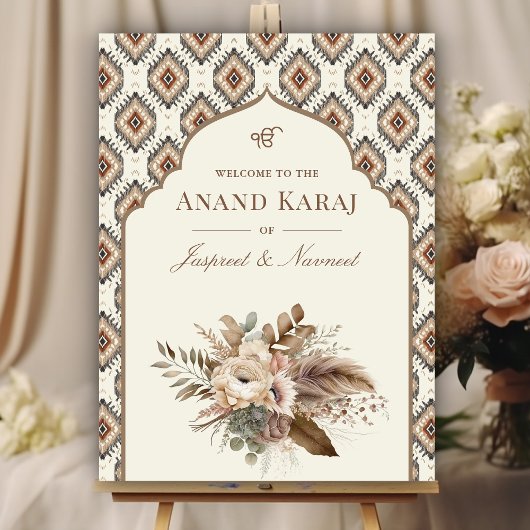 Boho Ivoor Anand Karaj Sikh bruiloft welkom teken Poster