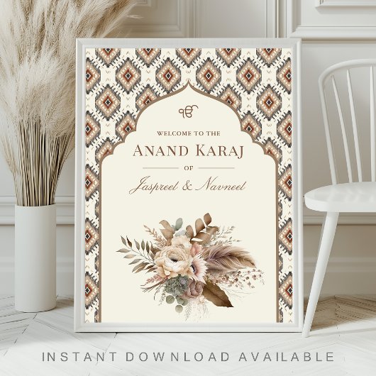 Boho ivoor Anand Karaj Sikh bruiloft welkomstbord Poster