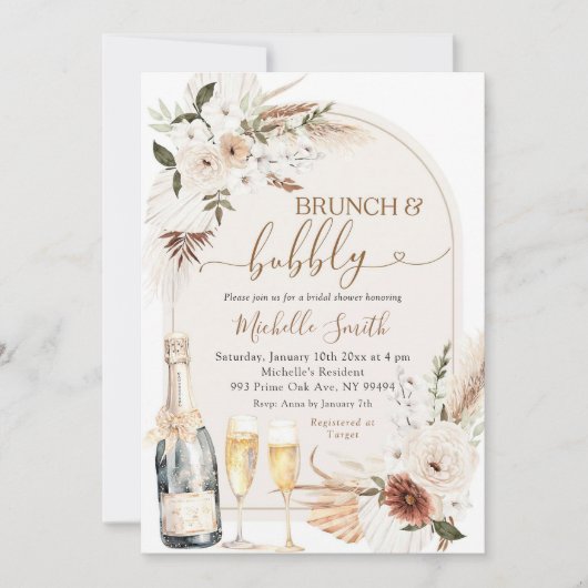 Boho Ivoor Beige Bloemenwijn Vrijgezellenfeest Kaart (Voorkant)