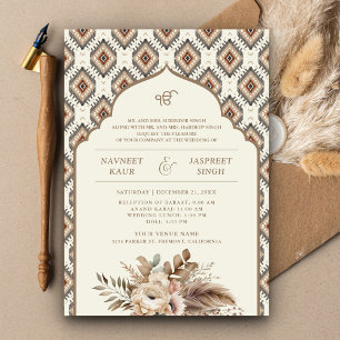 Boho ivoor beige ikat Anand Karaj Sikh bruiloft Kaart