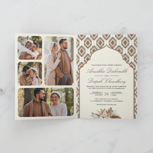 Boho Ivoor Beige Ikat Fotocollage Indiase bruiloft (Binnen)