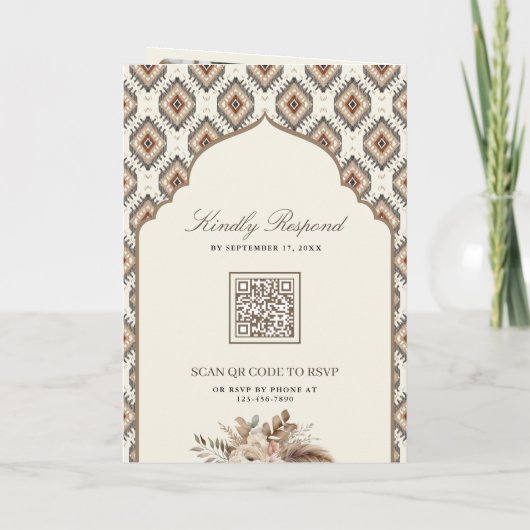 Boho Ivoor Beige Ikat Fotocollage Indiase bruiloft (Achterkant)