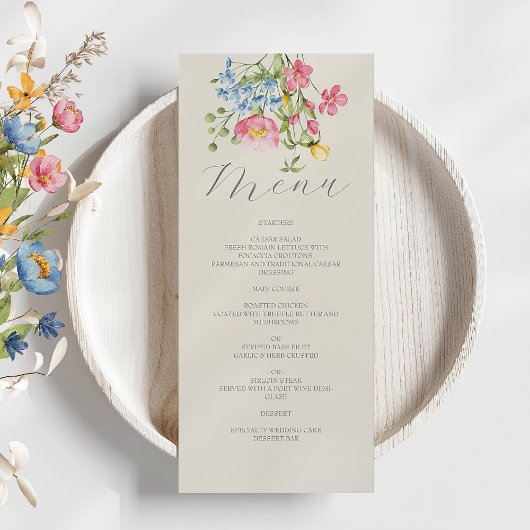 Boho Ivoor Bloemenkoraal Bruiloft Menu