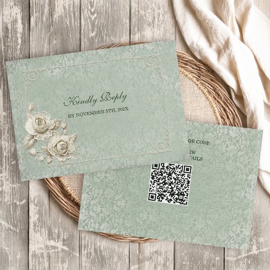 Boho ivoor boog bruiloft met QR-code RSVP kaart