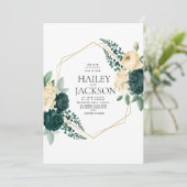 Boho ivoor donkergroen waterverf bloemenbruiloft kaart (Staand voorkant)