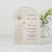 Boho Ivoor Pampas Boog Bruiloft met QR Code RSVP Kaart (Staand voorkant)
