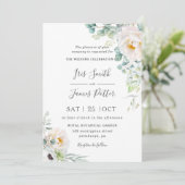 Boho Ivoor Pioen Rozen Bloemen Groen Bruiloft Kaart (Staand voorkant)