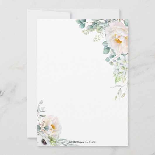 Boho Ivoor Pioen Rozen Bloemen Groen Bruiloft Kaart (Achterkant)