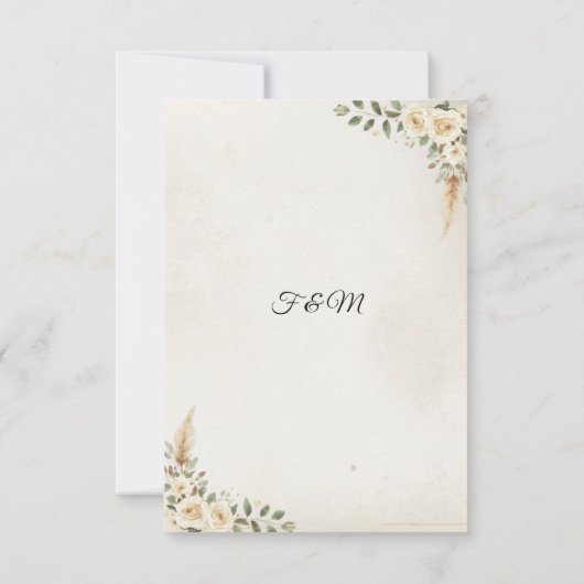 Boho Ivoor Rozen & Pampas Grass Wedding Bedankkaart (Achterkant)