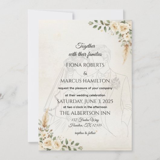Boho Ivoor Rozen & Pampas Grass Wedding Save The Date (Voorkant)