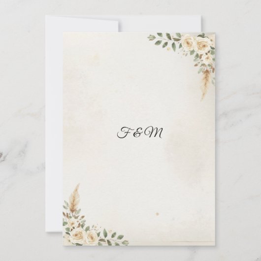 Boho Ivoor Rozen & Pampas Grass Wedding Save The Date (Achterkant)
