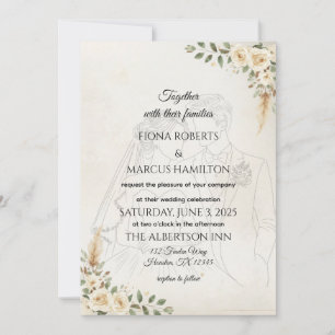 Boho Ivoor Rozen & Pampas Grass Wedding Save The Date