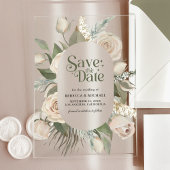 Boho Ivoor Rozen Sage Green Wedding Save the Date Acryl Uitnodigingen