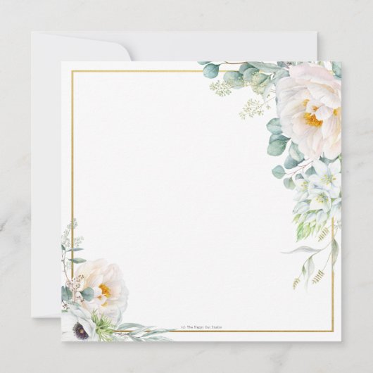 Boho Ivoor Witte Pioen Bloemen Eucalyptus Bruiloft Kaart (Achterkant)