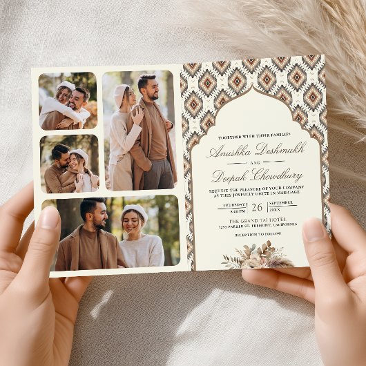 Boho Ivoorkleurig Beige Ikat Fotocollage Indische