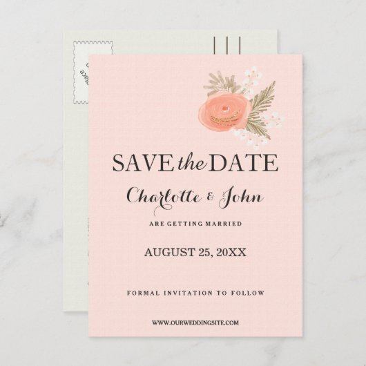 Boho Ivory Blush Gold Bloemen Bewaar de data Aankondigingskaart (Voorkant / Achterkant)