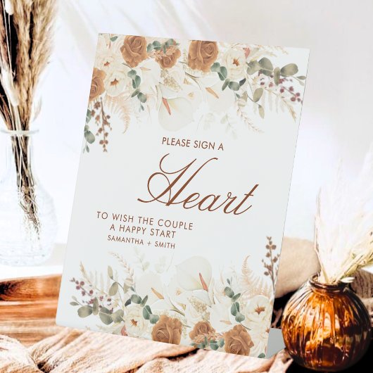 Boho Ivory Calla Lilies Heart Guestbook Sign Reclamebord Met Voetstuk