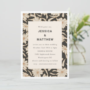 Boho Ivory en Black Floral Modern Unique Wedding Kaart