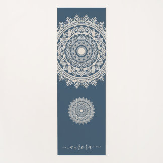 Boho Ivory Mandala op Blue Custom Name Yogamat