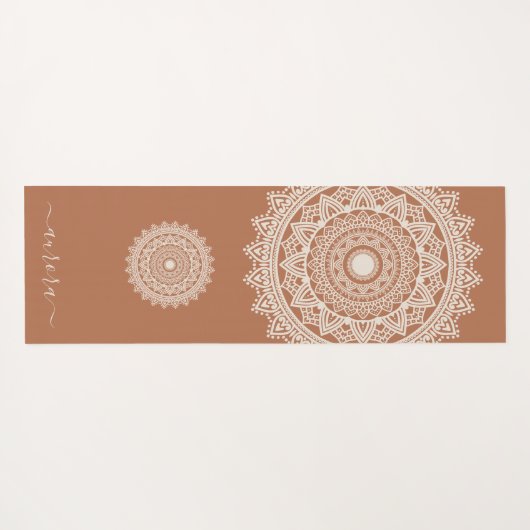 Boho Ivory Mandala op Terracotta Custom Name Yogamat (Achterkant (horizontaal))