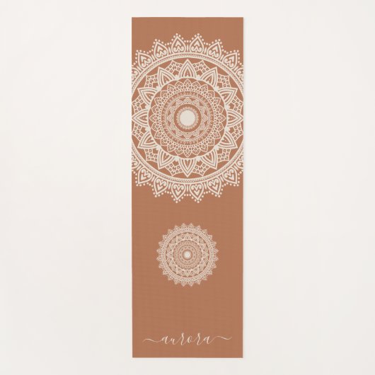 Boho Ivory Mandala op Terracotta Custom Name Yogamat (Voorkant)