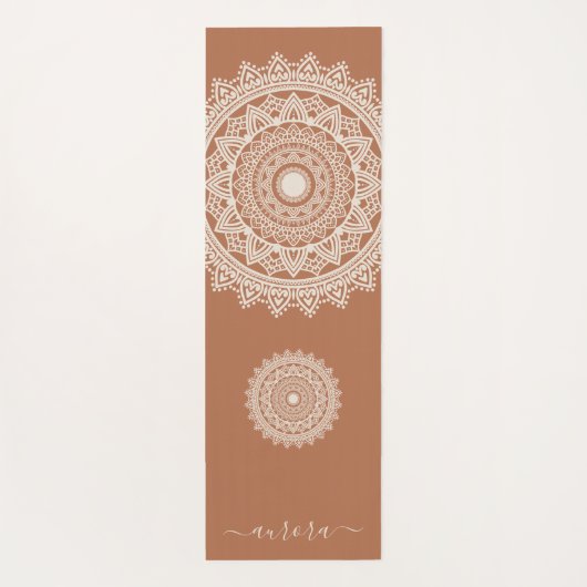 Boho Ivory Mandala op Terracotta Custom Name Yogamat (Achterkant)