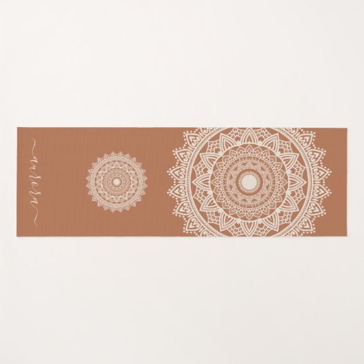 Boho Ivory Mandala op Terracotta Custom Name Yogamat (Voorkant (horizontaal))