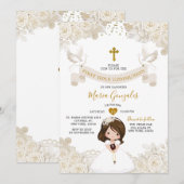 Boho Ivory White Floral Girl First Holy Communion Kaart (Voorkant / Achterkant)