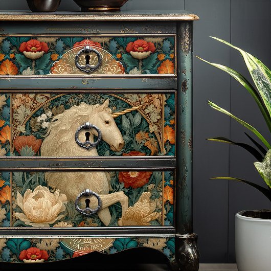 Boho jade en gouden eenhoorn bloemenart nouveau tissuepapier