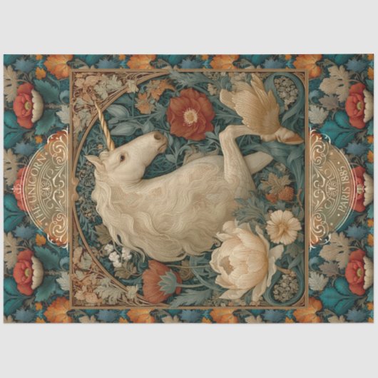 Boho jade en gouden eenhoorn bloemenart nouveau tissuepapier (Voorkant)