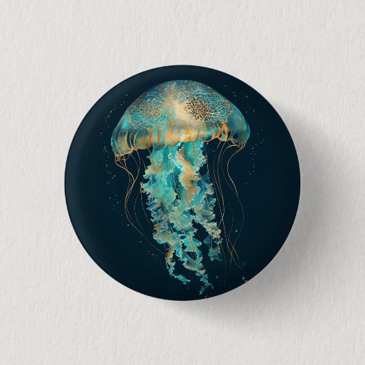 Boho Jellyfish | diepzee Ronde Button 3,2 Cm (Voorkant)