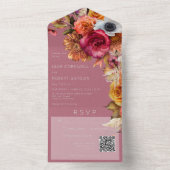 Boho Jewel & Roze Floral QR-code All In One Uitnodiging (Binnen)