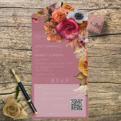 Boho Jewel & Roze Floral QR-code All In One Uitnodiging