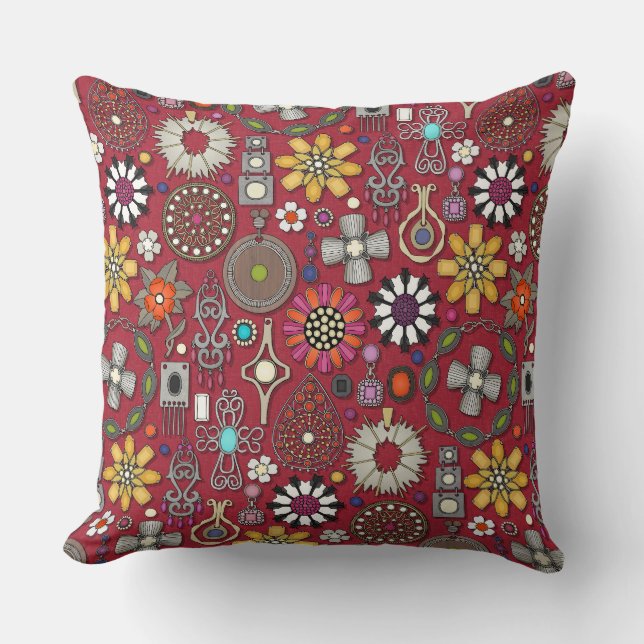 Boho Jewel Schatten Rood Kussen (Voorkant)