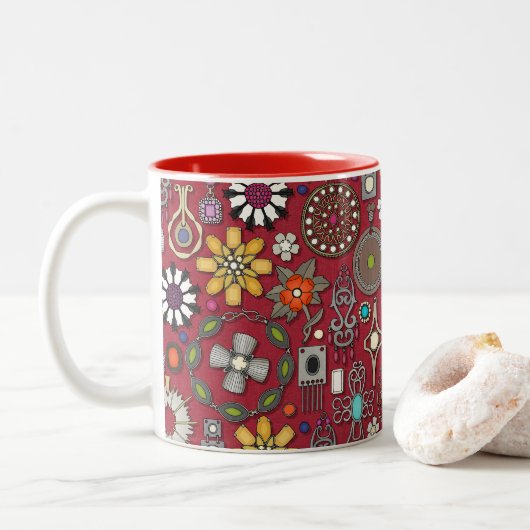 Boho Jewel Schatten Rood Tweekleurige Koffiemok (Met donut)